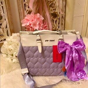 Betsey Johnson Purple and White Quilted Satchel